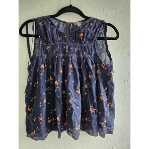 Aerie Womans Gauzy Boho Hippie Tank Blouse Navy Floral Babydoll To  X Small xs